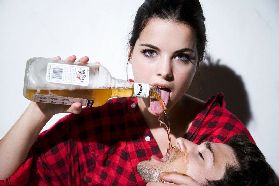 girl pours alcohol on man before having sex